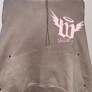 Brown Hoodie with Pink Logo